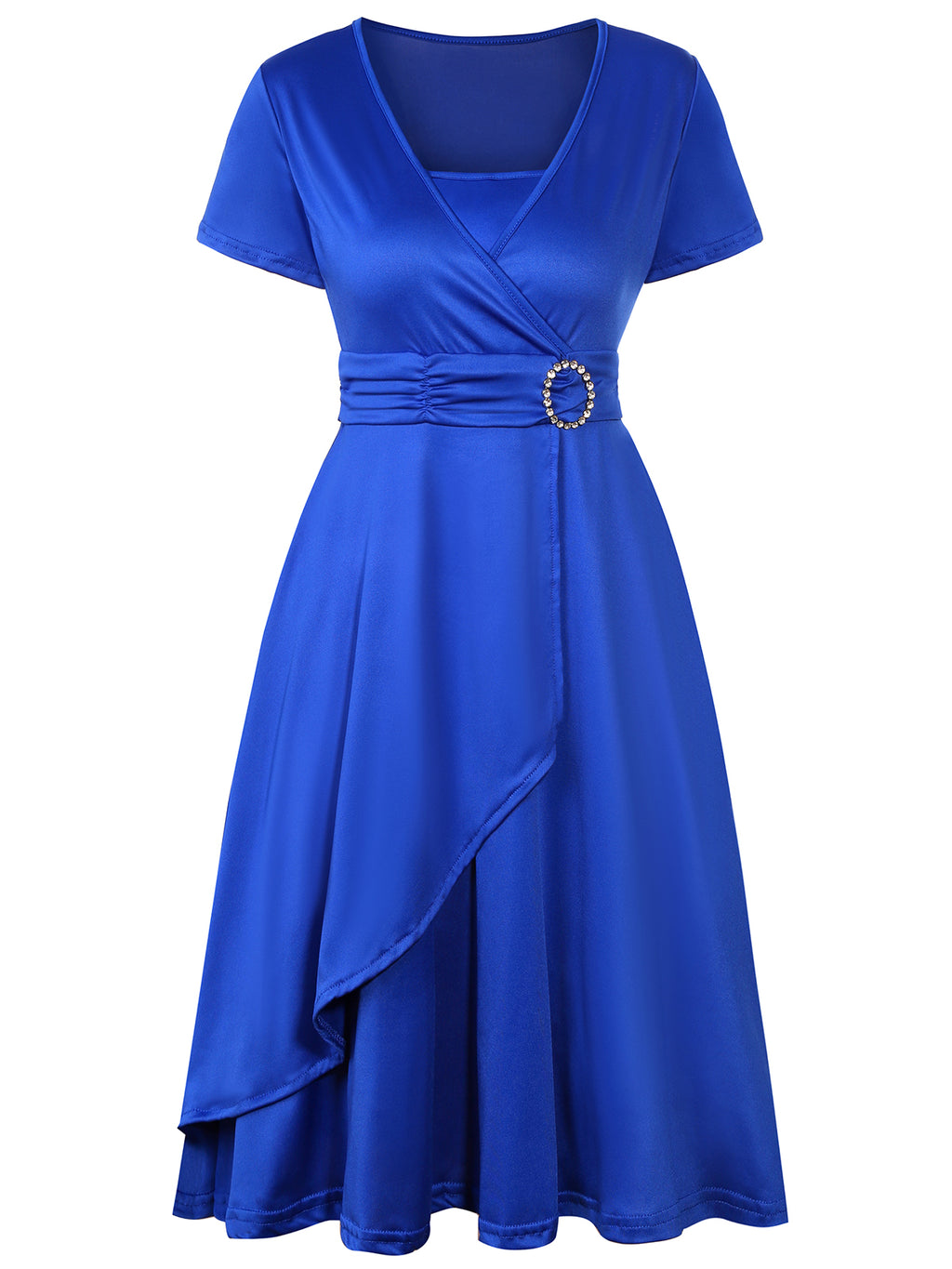 Rhinestone V-Neck Dress with Asymmetrical Hem - Elegant Cocktail Dress