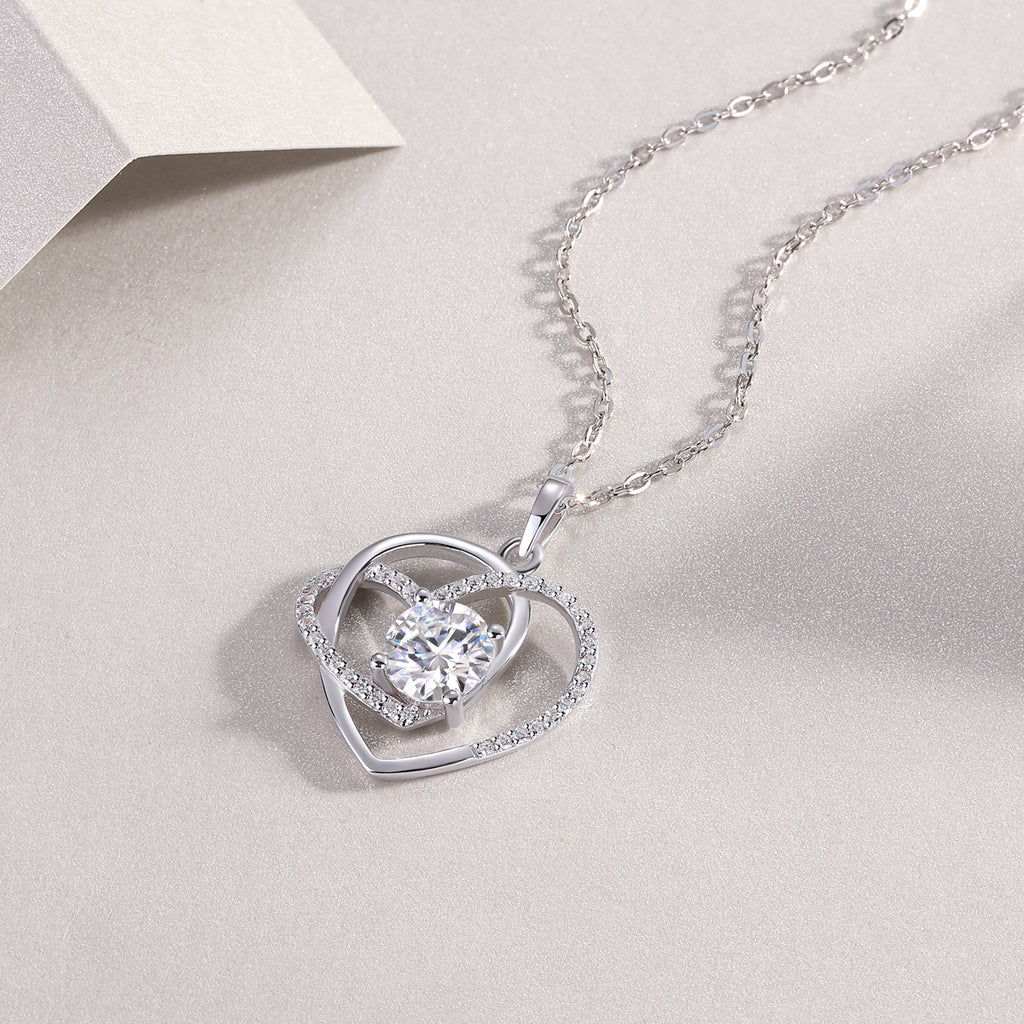 1 Carat Moissanite Necklace - S925 Sterling Silver Platinum-Plated with Chain