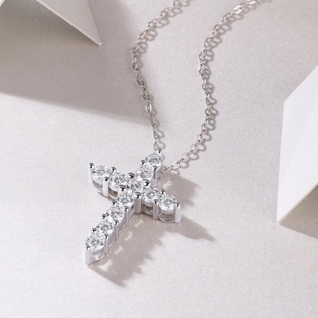 Moissanite Cross Sterling Silver Necklace
