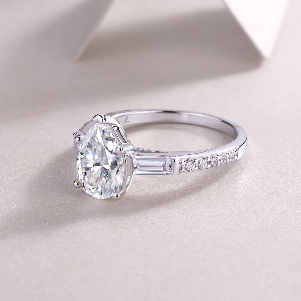 Pear-Shaped Moissanite Sterling Silver Ring