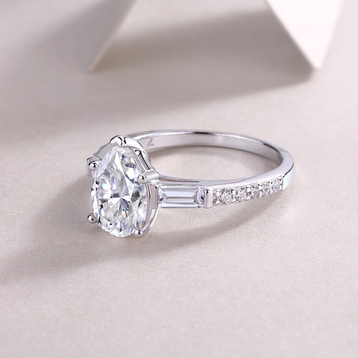 Pear-Shaped Moissanite Sterling Silver Ring