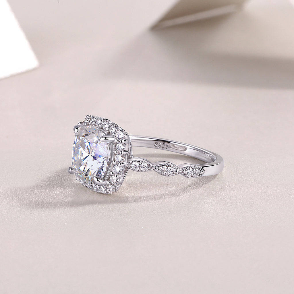 Gorgeous Square Cushion Moissanite Bezel Ring – S925 Sterling Silver, Platinum Plated