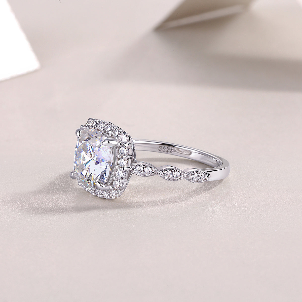 Gorgeous Square Cushion Moissanite Bezel Ring – S925 Sterling Silver, Platinum Plated