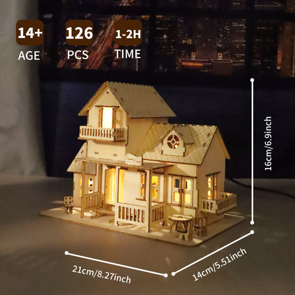 Sweet Home Music Box Miniature Dollhouse Kit - 3D Wooden Puzzle with LED Lights