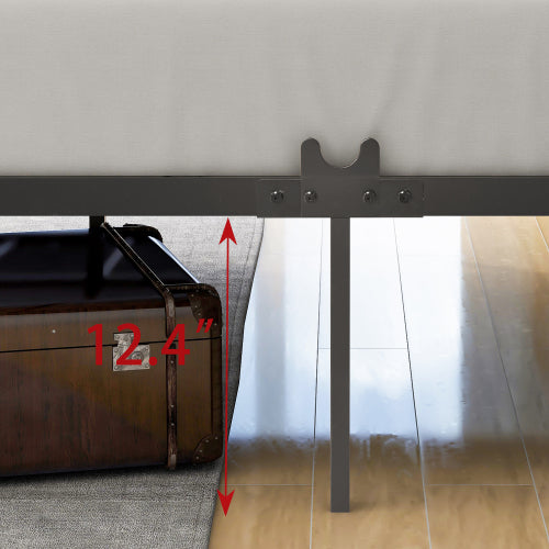 Full Size Metal Canopy Bed Frame - Black Platform Bed with Storage