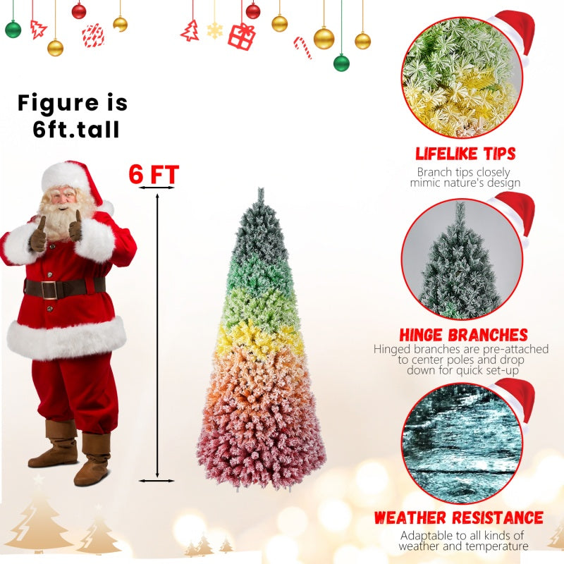 Rainbow Flocked Christmas Tree - Colorful Artificial Hinged Tree