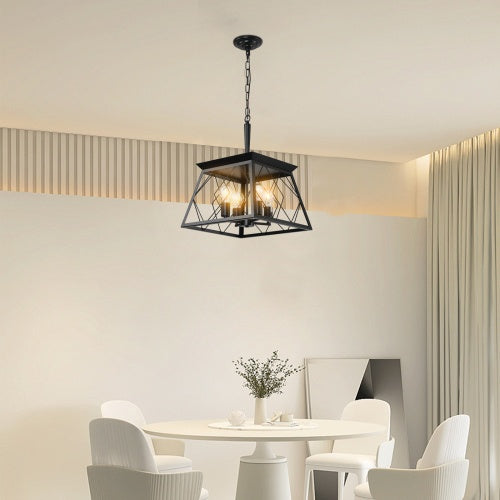 Black Farmhouse Chandelier - 4-Light Vintage Pendant for Dining Room