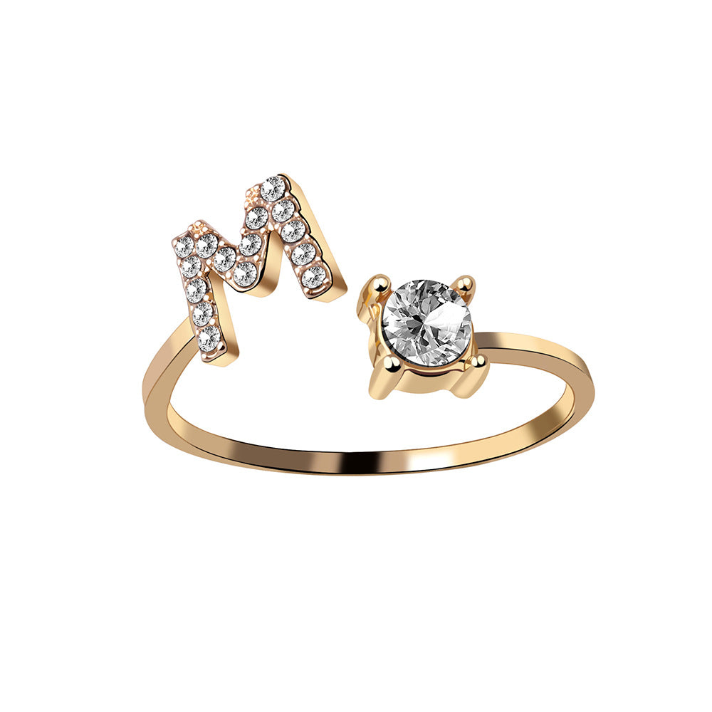 Adjustable Initial Letter Fashion Ring