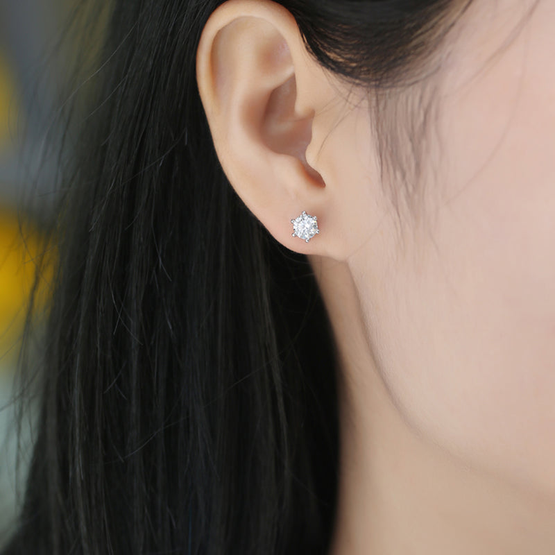 Six-Prong Moissanite Stud Earrings in S925 Sterling Silver — 0.5 Carat