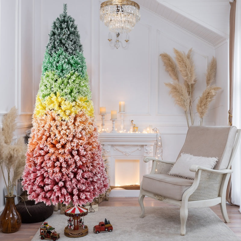 Rainbow Flocked Christmas Tree - Colorful Artificial Hinged Tree
