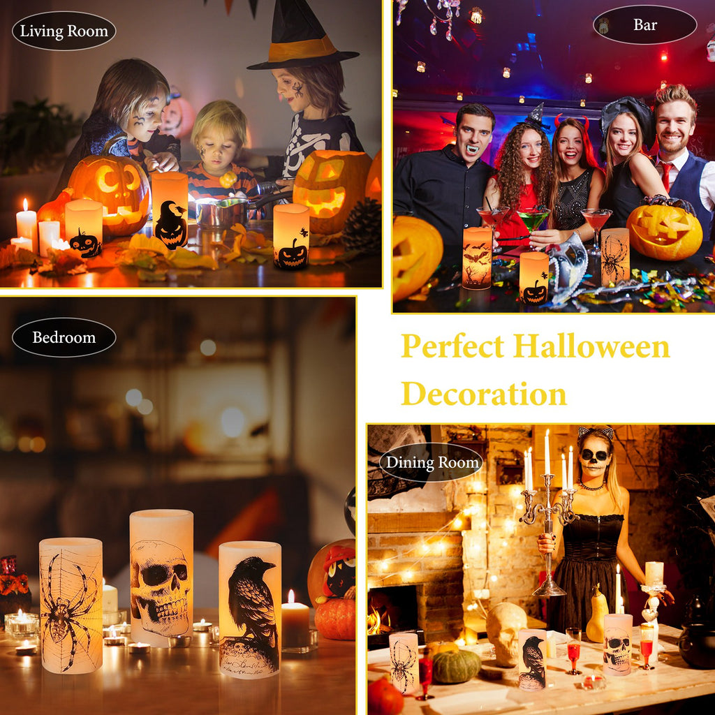 3-Pack Halloween Flameless LED Candles with Timer - Battery Operated
