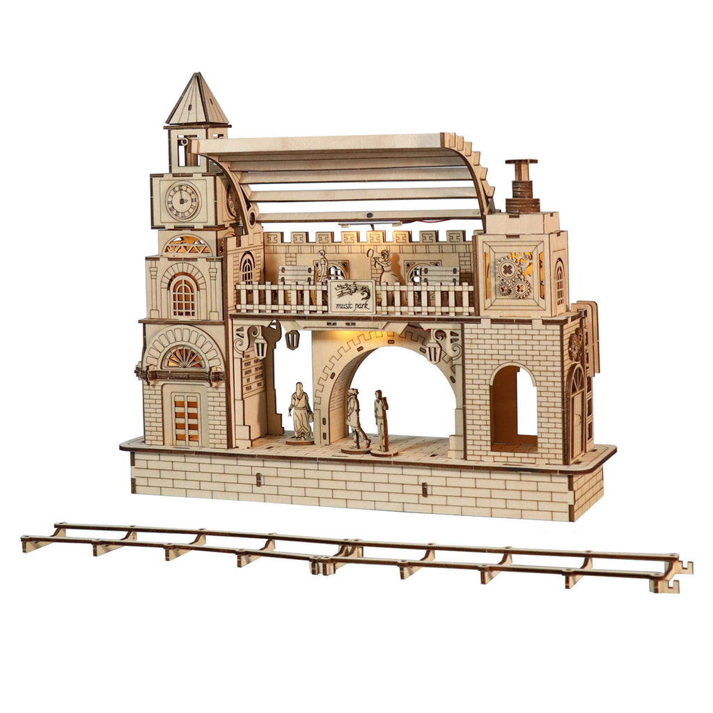 Railway Station 3D Wooden Puzzle Model Kit - Architectural Construction Set