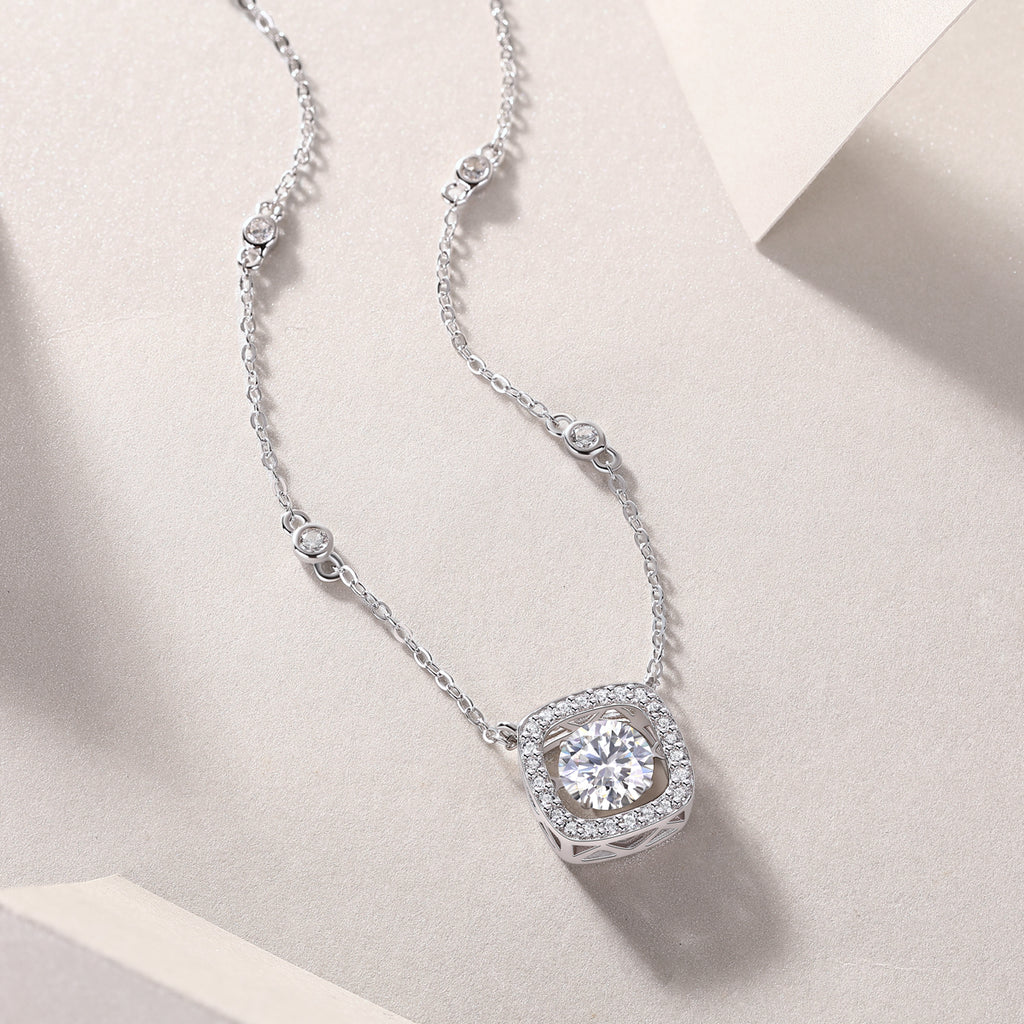 1 Carat Moissanite Necklace - S925 Sterling Silver Platinum-Plated with Chain