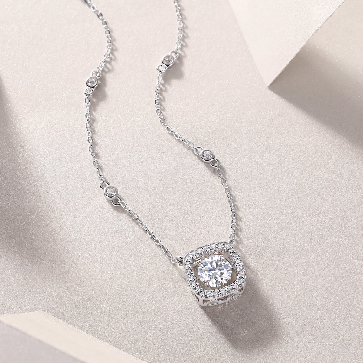 1 Carat Moissanite Necklace - S925 Sterling Silver Platinum-Plated with Chain