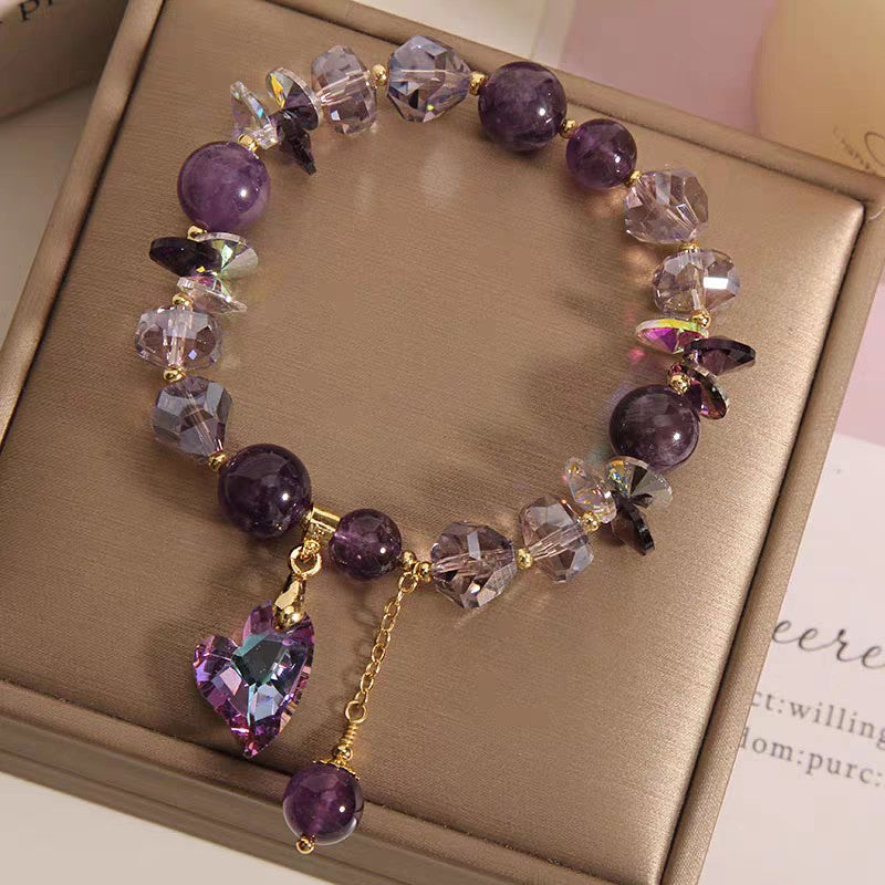 Purple Heart Crystal Bracelet Natural Amethyst