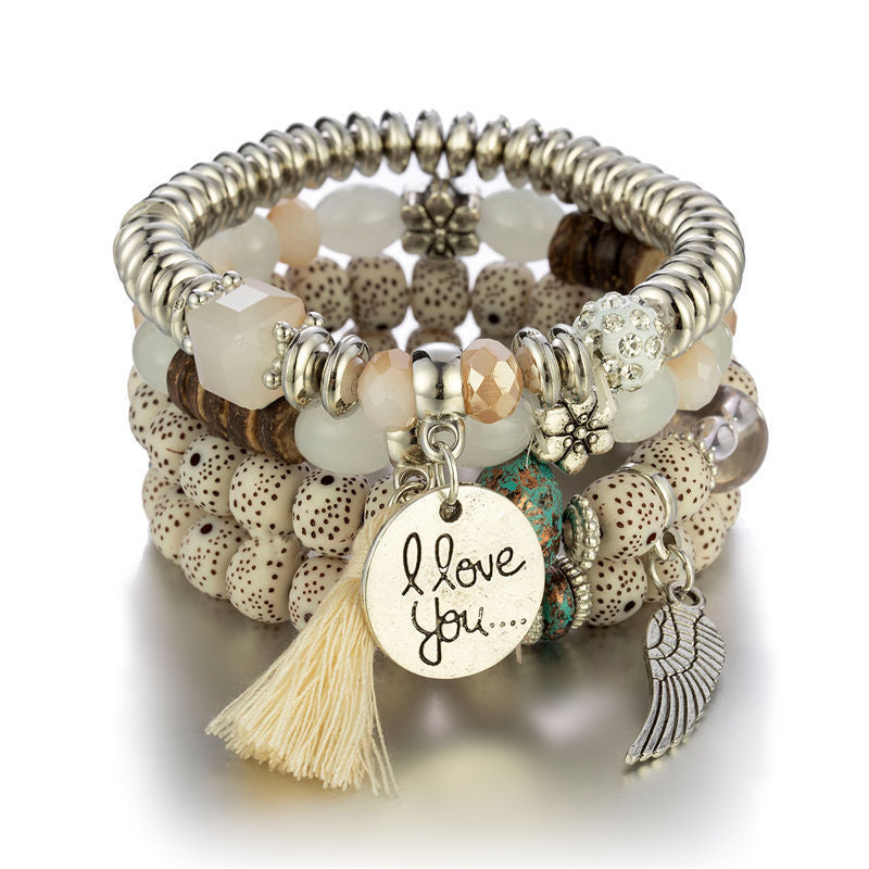I Love You Beaded Tassel Bracelet Set - Bohemian Multi-Layer - Multiple Styles