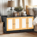 Double Cat Litter Box Furniture - Hidden Enclosure for 2 Cats with Rattan Doors