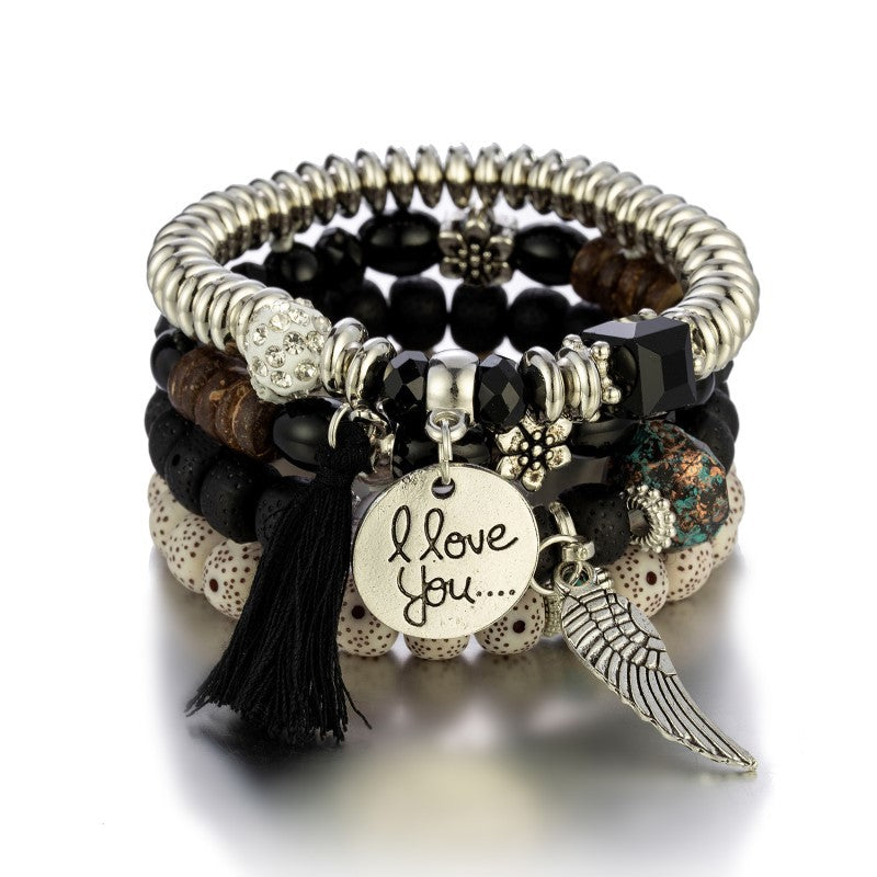 I Love You Beaded Tassel Bracelet Set - Bohemian Multi-Layer - Multiple Styles