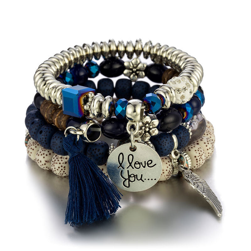 I Love You Beaded Tassel Bracelet Set - Bohemian Multi-Layer - Multiple Styles