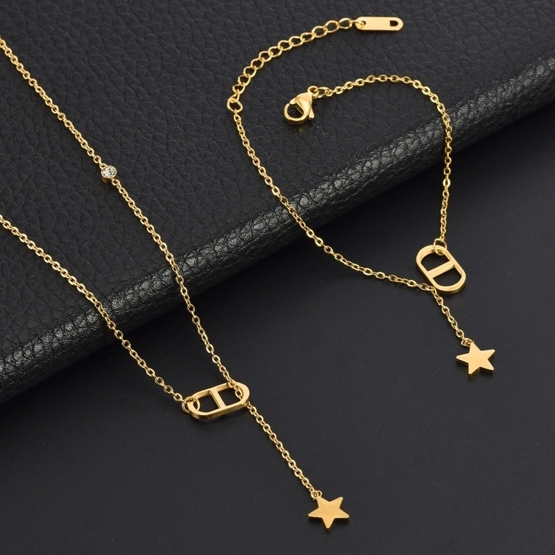 Rainbow Star Titanium Steel Necklace & Bracelet Set