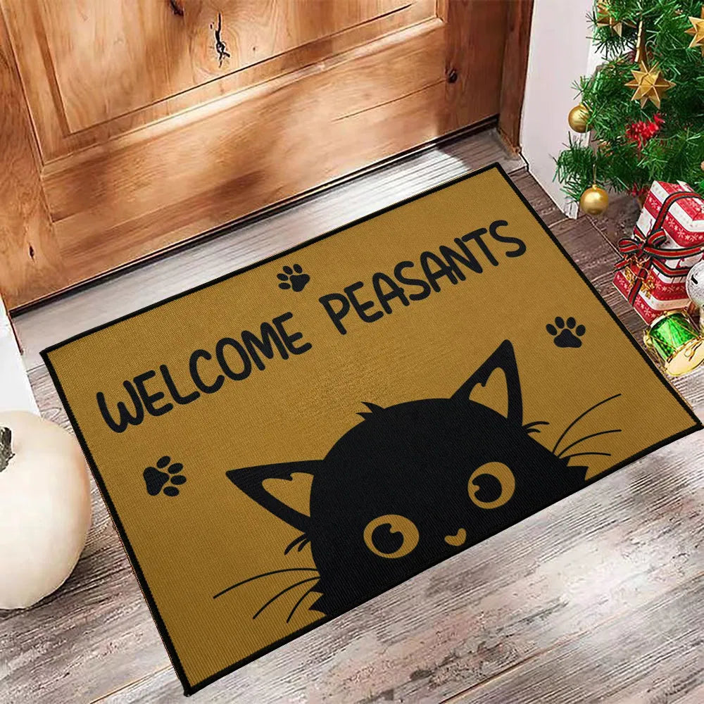 Cat Welcome Doormat - "Welcome Peasants" Funny Non-Slip Rug