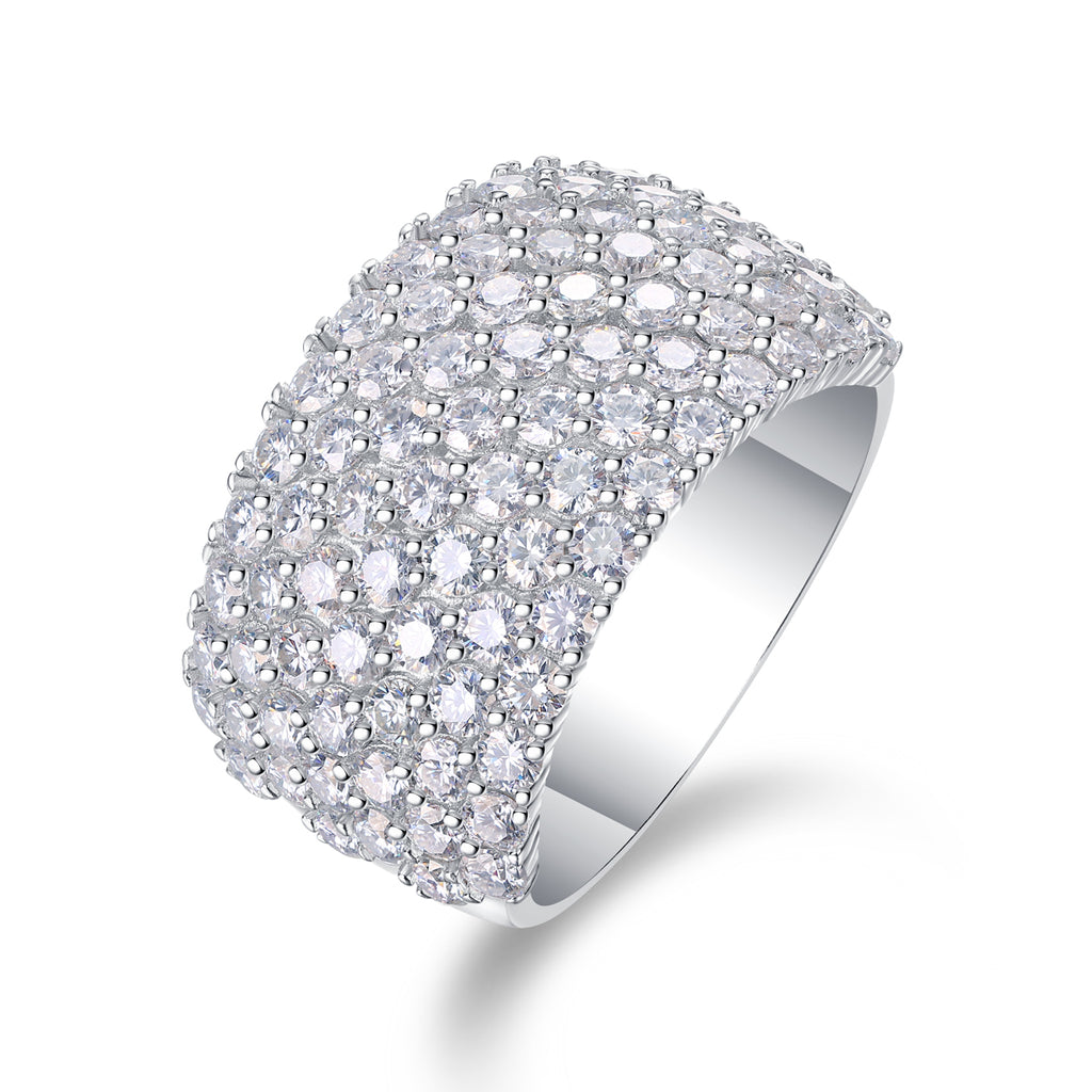 Multi-Row Moissanite Wide Band Ring in Sterling Silver