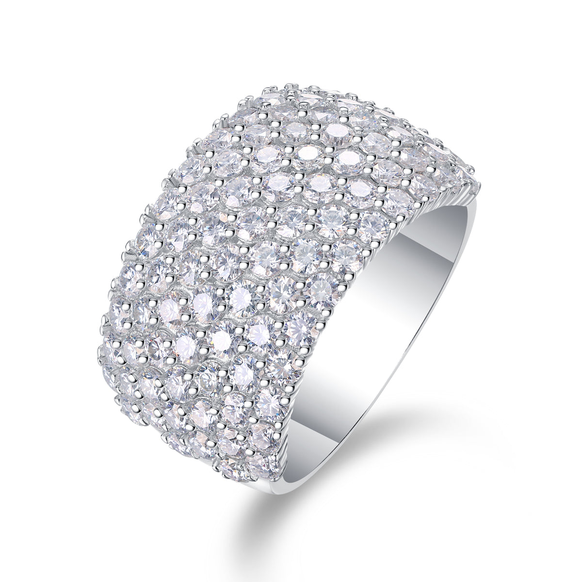 Multi-Row Moissanite Wide Band Ring in Sterling Silver