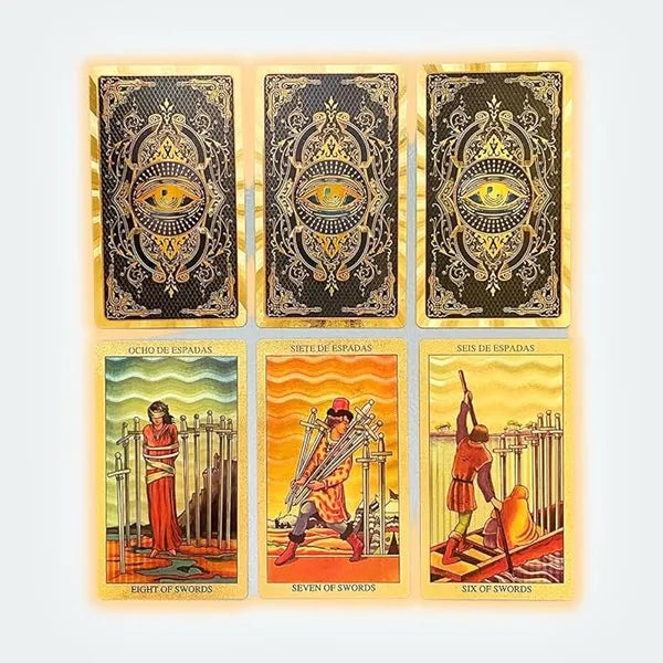 Golden Foil Tarot Deck - 78 Cards with Guidebook (Spanish & English)