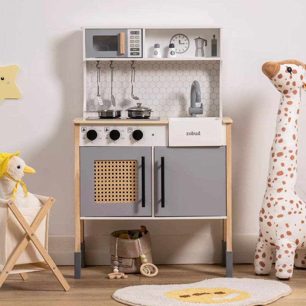 Gray Wooden Play Kitchen Set for Kids