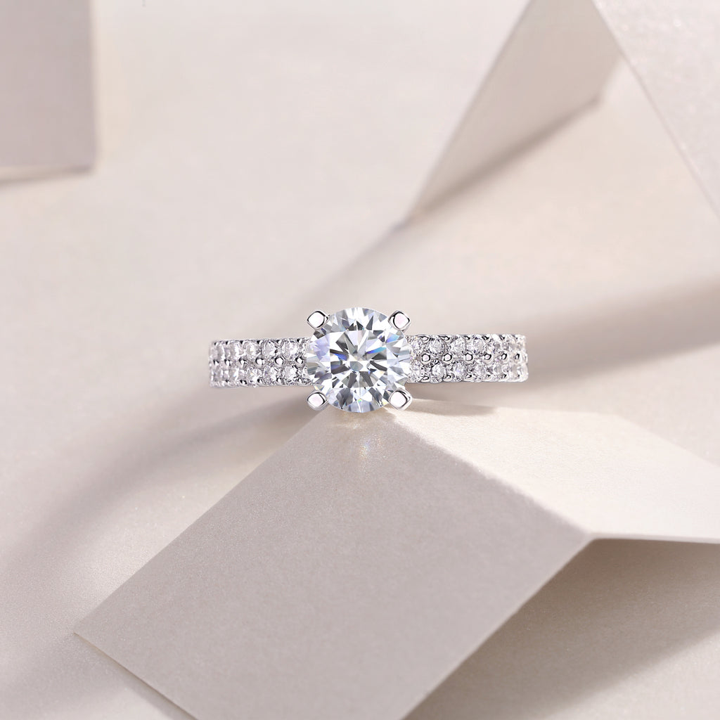 Arrange Moissanite Solitaire Ring — 1ct, S925 Sterling Silver, Platinum-Plated