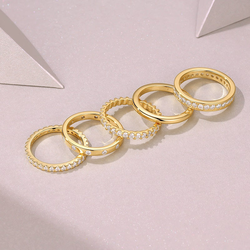 Moissanite Ring Set - 5 Piece Gold-Plated Sterling Silver Collection