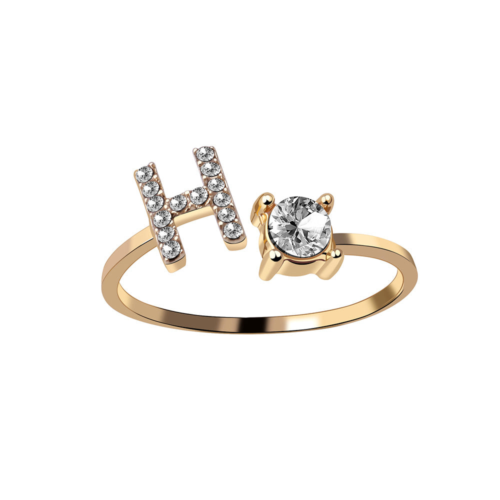 Adjustable Initial Letter Fashion Ring