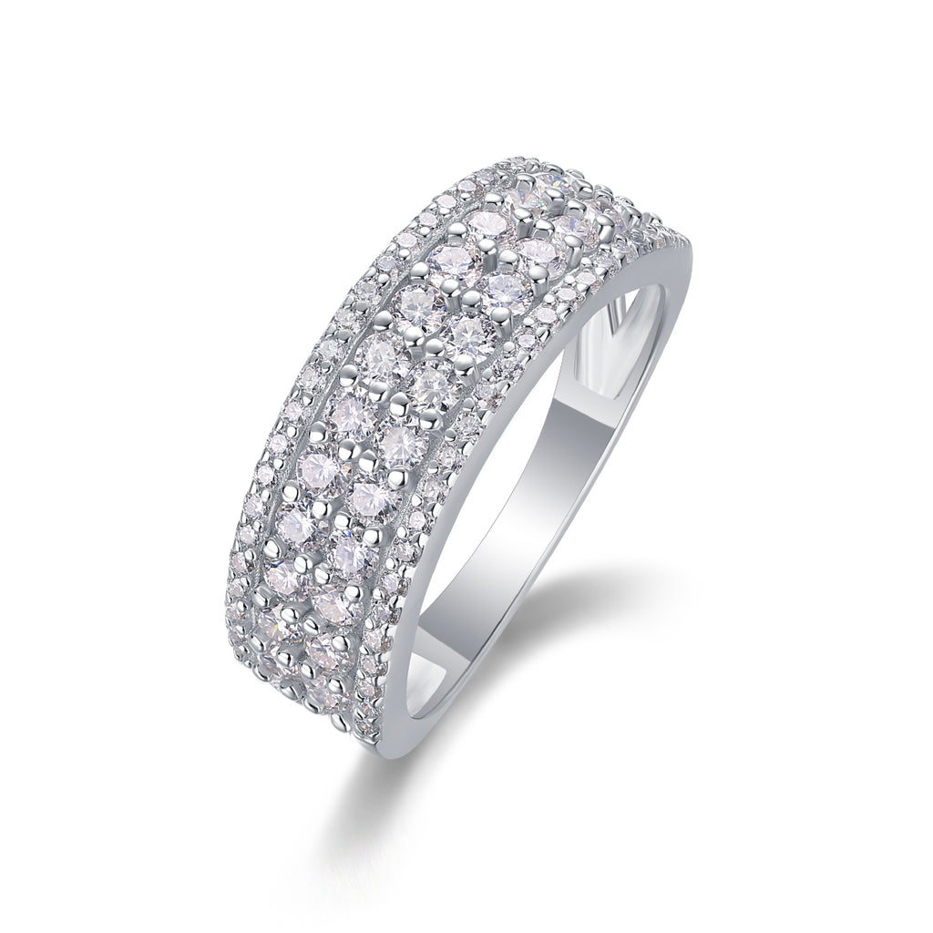 Multi-Row Moissanite Ring - S925 Sterling Silver Luxury Band