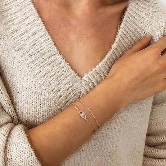 Dainty 14K Gold Plated Layered Turtle Charm & Chain Bracelet