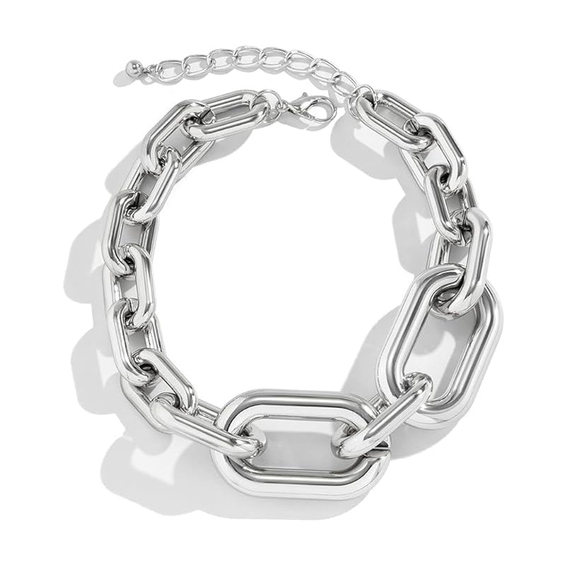 Chunky Silver Chain Link Choker Necklace