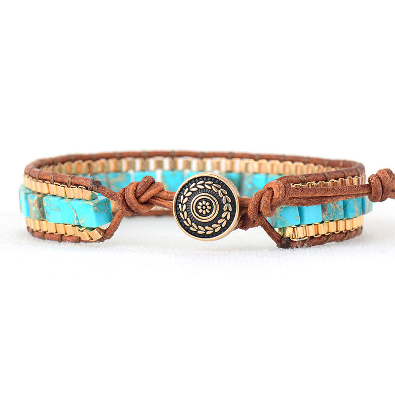 Imperial Stone Hand-Woven Leather Bracelet