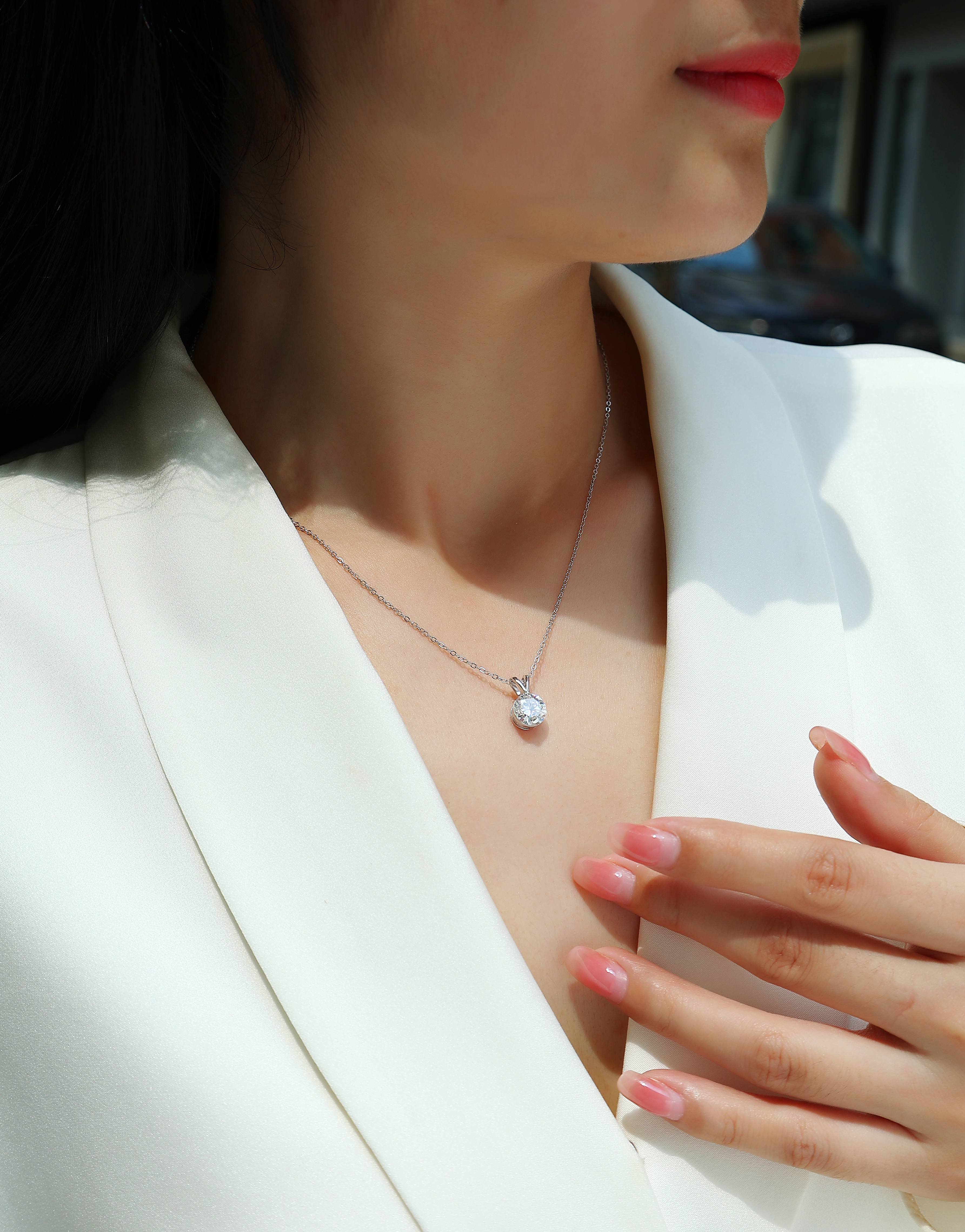 2-Carat Moissanite V-Shape Pendant in S925 Sterling Silver