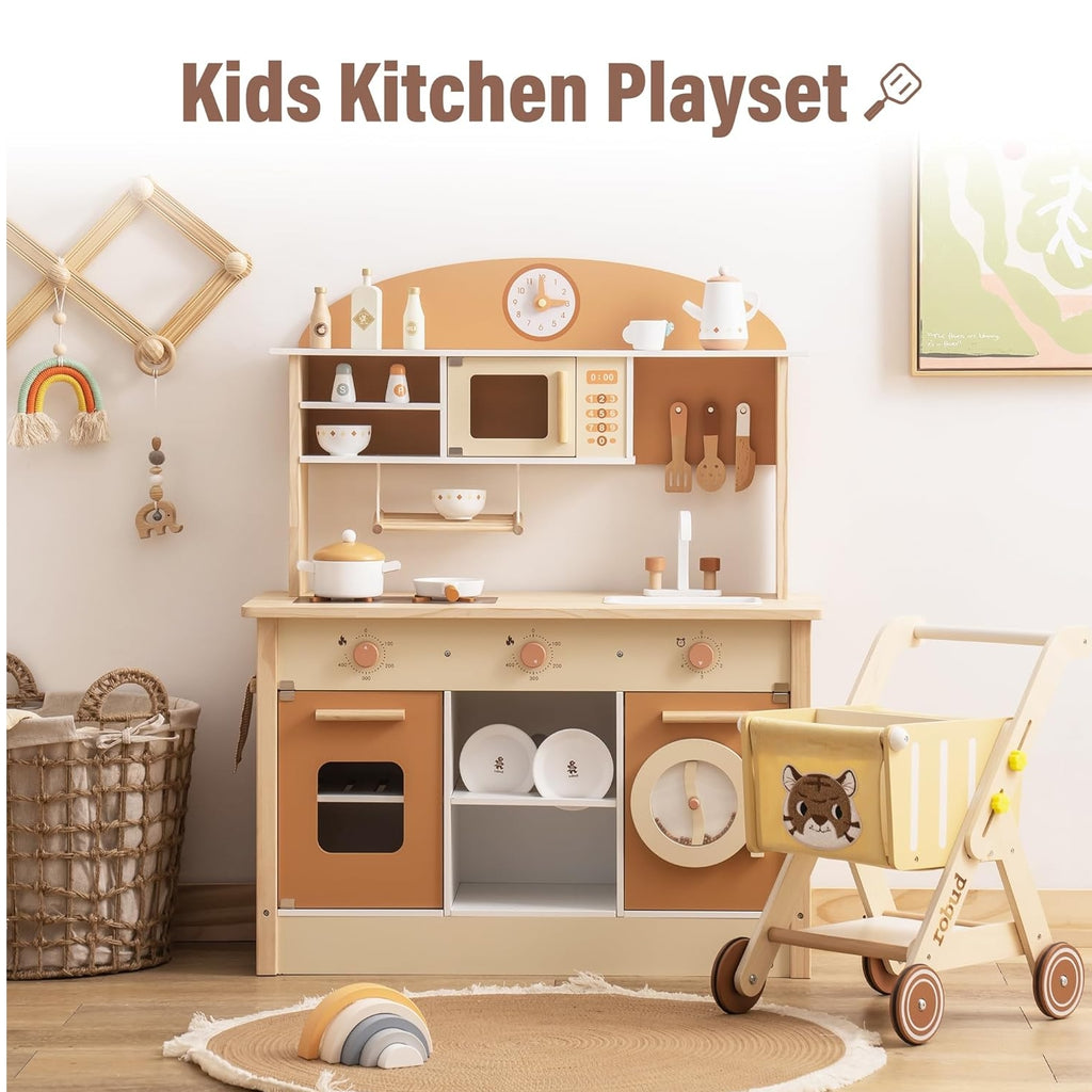 Large Wooden Play Kitchen Set with Accessories