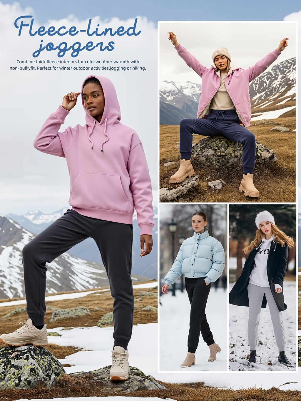 Women's Fleece Joggers - Boyfriend Style with Drawstring Waist