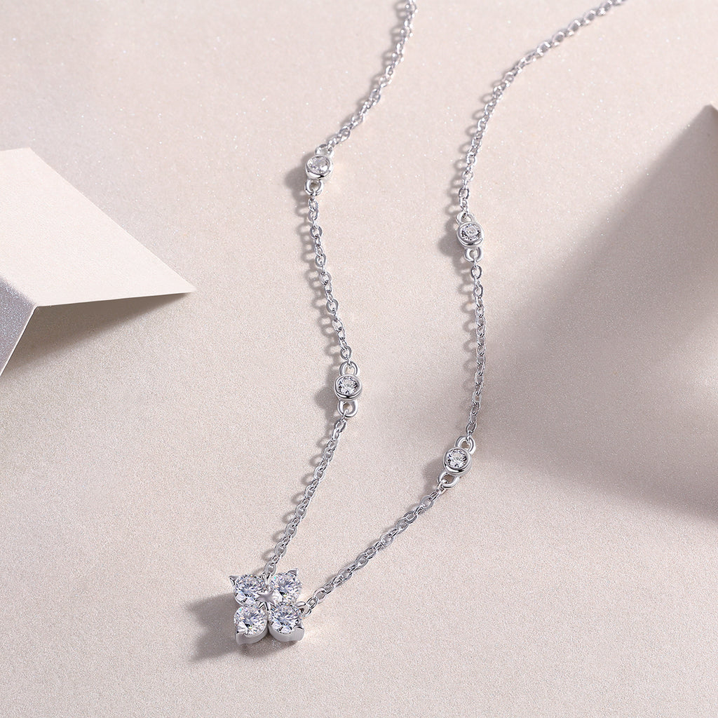 2 Carat Moissanite Halo Platinum Plated Necklace