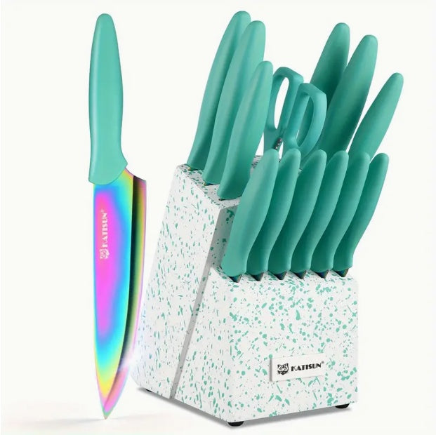 14-Piece Rainbow Titanium Knife Set - Stainless Steel Kitchen Knives