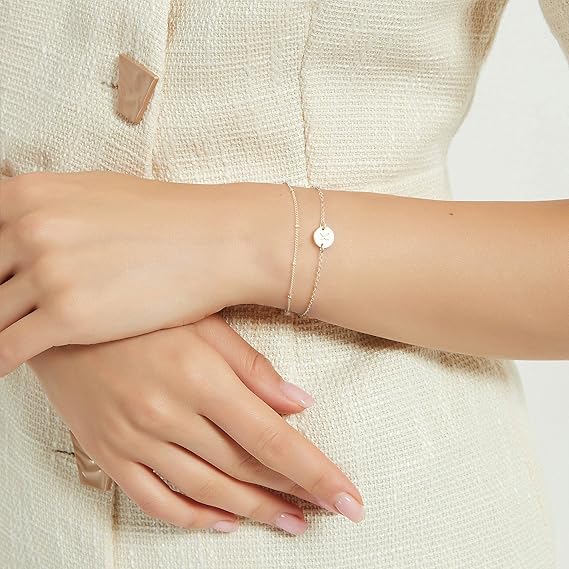 Dainty 14K Gold Plated Layered Pearl Bar & Chain Bracelet