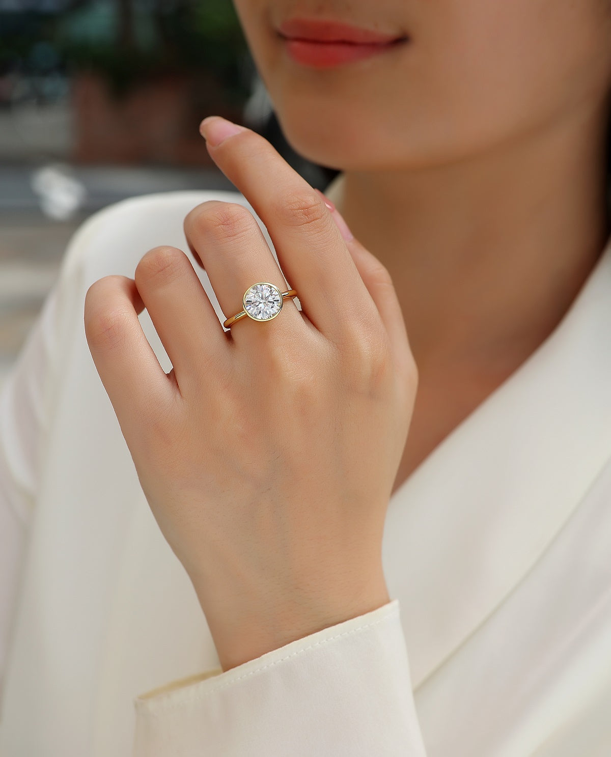 9mm Round Moissanite Sterling Silver Ring