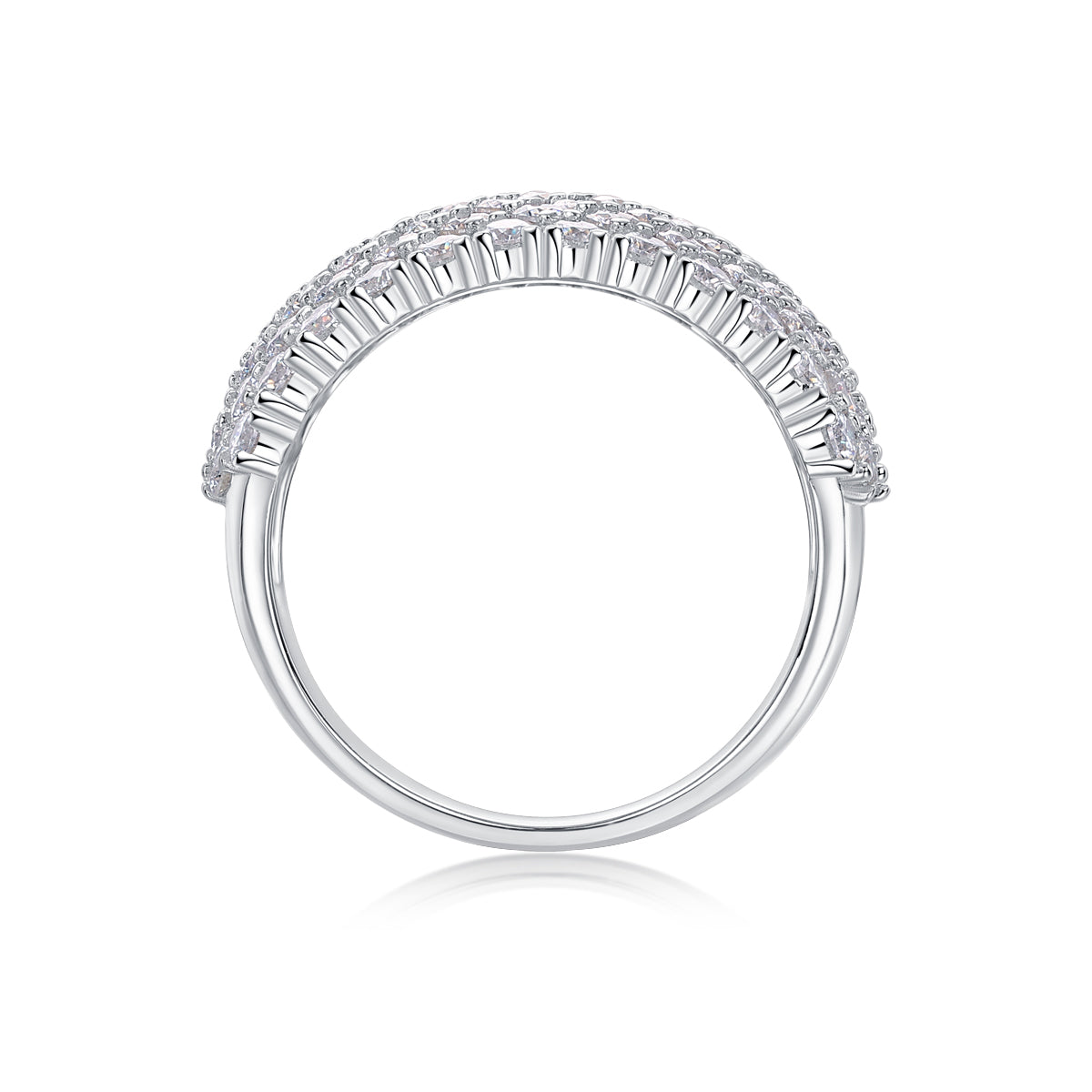 Multi-Row Moissanite Wide Band Ring in Sterling Silver