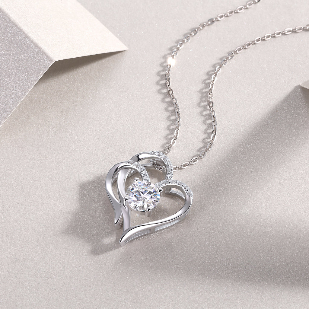 Heart to Heart Moissanite Pendant Necklace - 1 Carat S925 Sterling Silver