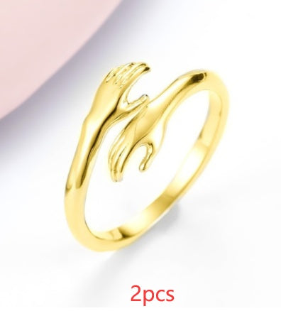 Alloy Simple Hands Hug Adjustable Ring