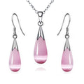 Moonstone Jewelry Set - 14K White Gold Plated Necklace & Earrings