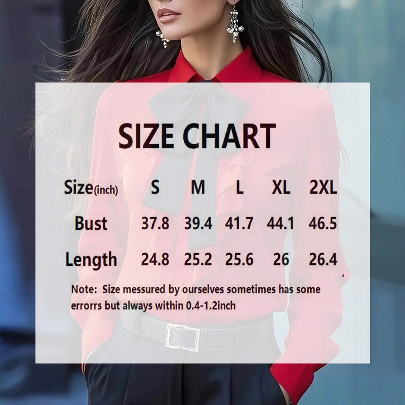 Women's Ruffle Trim Blouse with Bow Tie - Long Sleeve Office Shirt