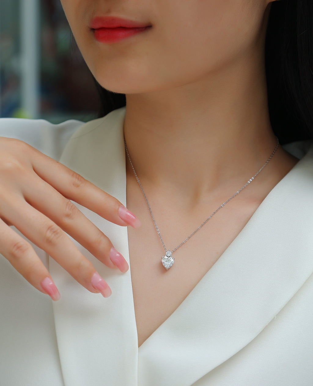 Heart Moissanite Necklace - S925 Sterling Silver Platinum-Plated with Chain