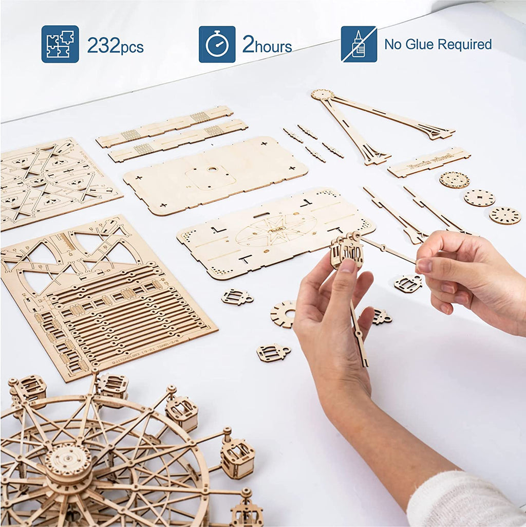 Robotime DIY Wooden Rotatable Ferris Wheel Model with Playing Music